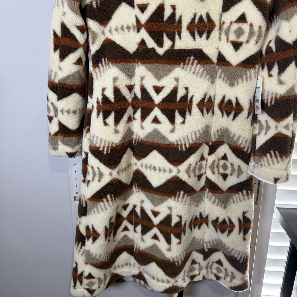 Shyanne Long Sherpa Coat Women's Medium Cream Southwestern Print Notch Lapel NWT - Picture 9 of 14